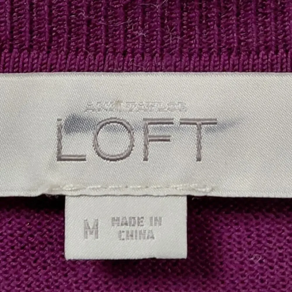 Loft Taylor Purple Crew Neck Knit Stretch Cardigan Sweater Women Size M
